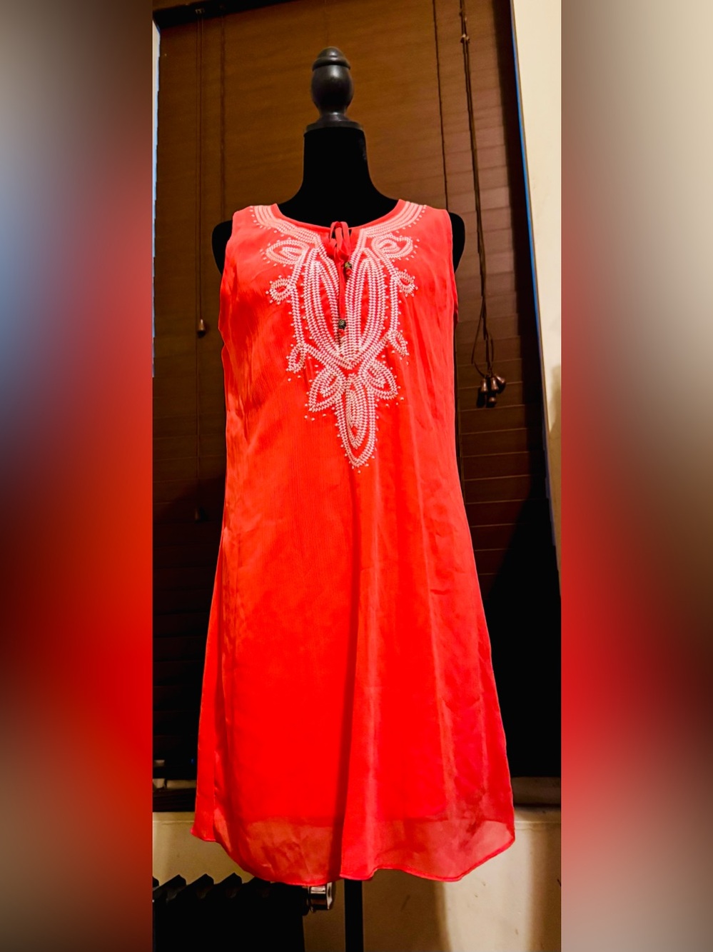 Sleeveless Coral Embellished Caftan Sheer Dress